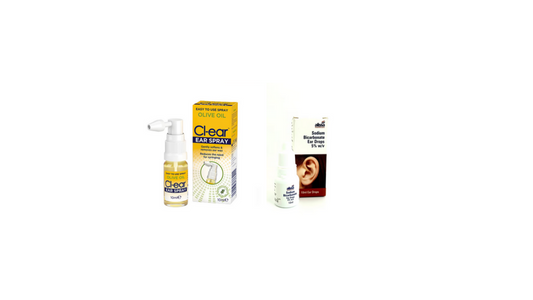 Olive oil spray and Sodium Bicarbonate ear drops (Always read the label before use).